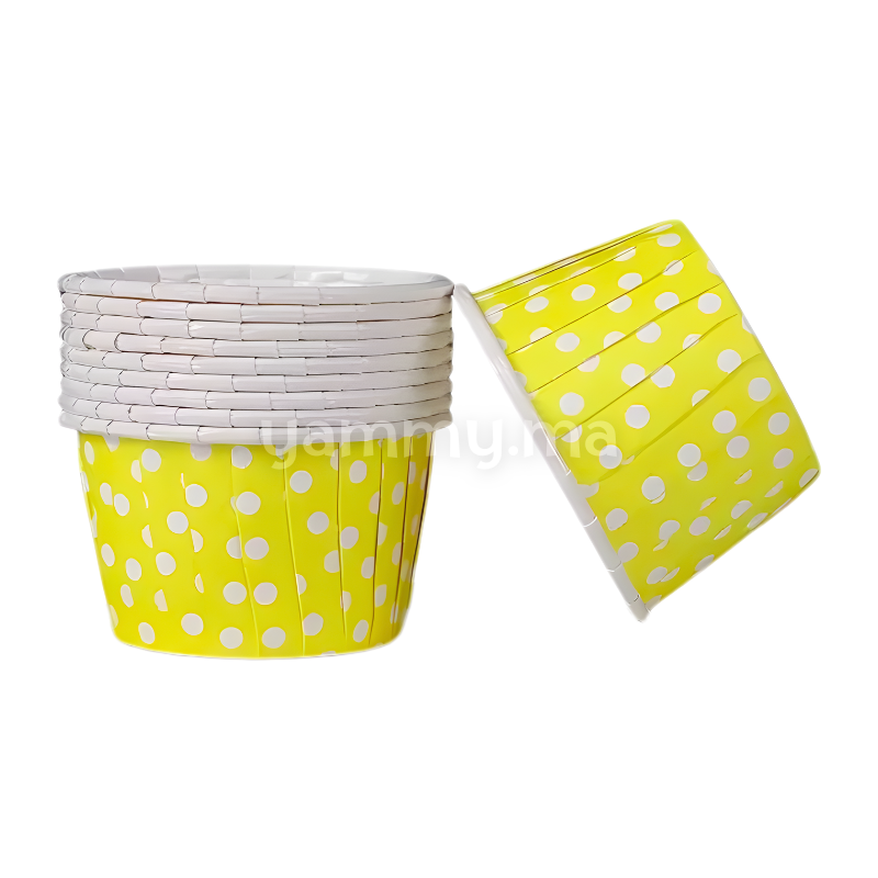 SET. 25 Caissettes Cupcake Muffins en Papier Jaune à Pois Blancs