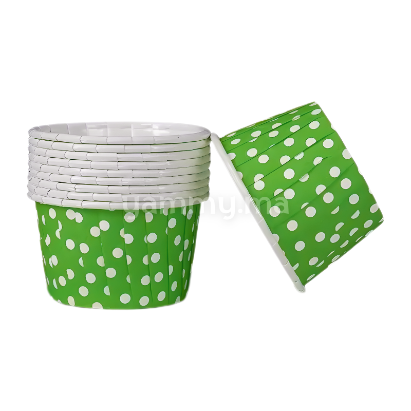 SET. 25 Caissettes Cupcake Muffins en Papier Vert à Pois Blancs
