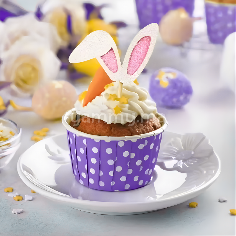 SET. 25 Caissettes Cupcake Muffins en Papier Violet à Pois Blancs