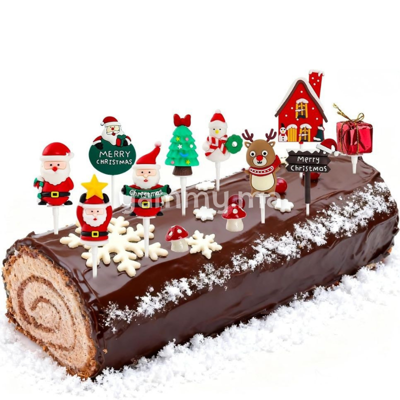 Houx Doré avec Cloche H 5,5 cm pour Décor de Bûche de Noël (x5)