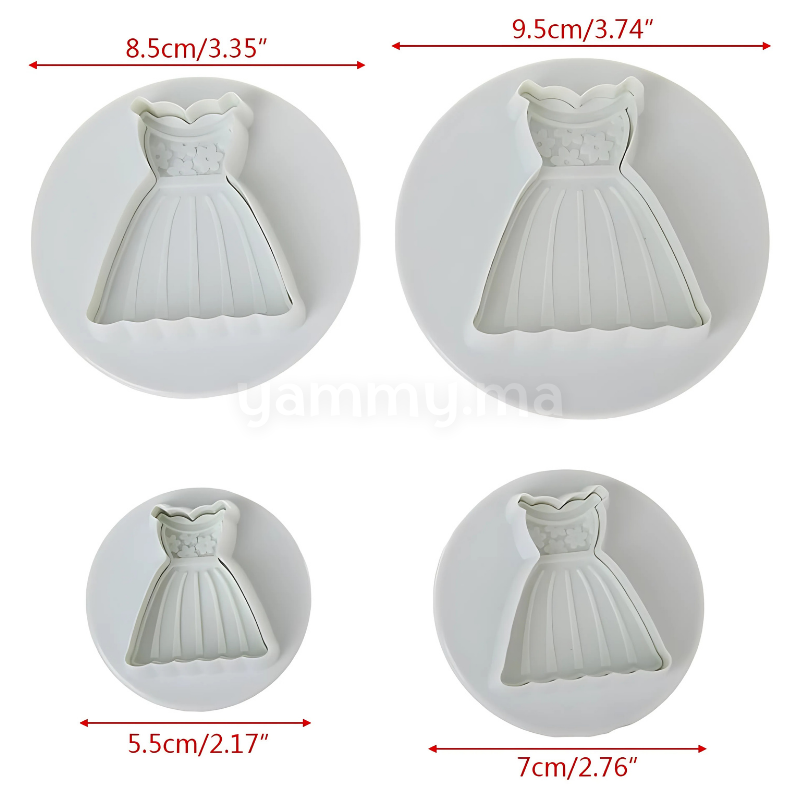 SET. 4 Emporte-pièces avec Poussoir Robes