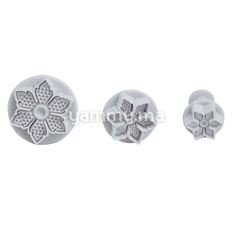 SET. 3 Emporte-pièces avec Poussoir Fleur Relief