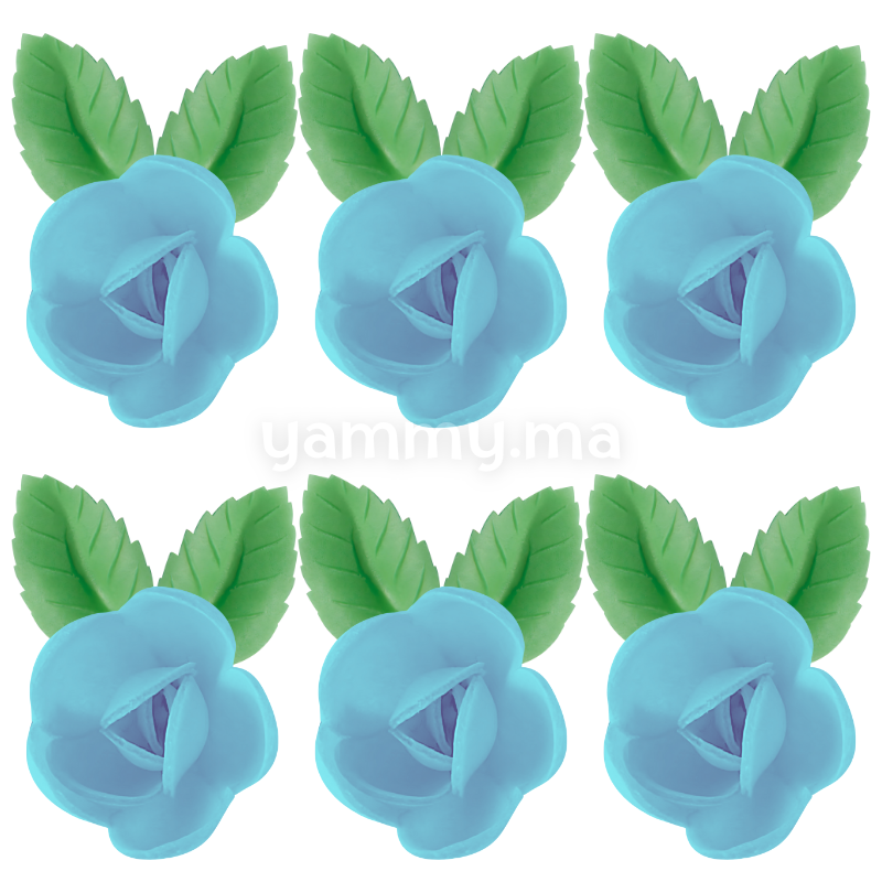 Fleurs de Rose Bleue x6 et Feuilles Vertes x12 en Azyme - Florensuc
