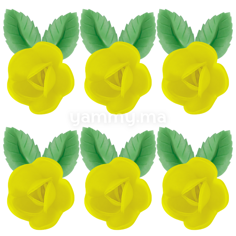 Fleurs de Rose Jaunes x6 et Feuilles Vertes x12 en Azyme - Florensuc