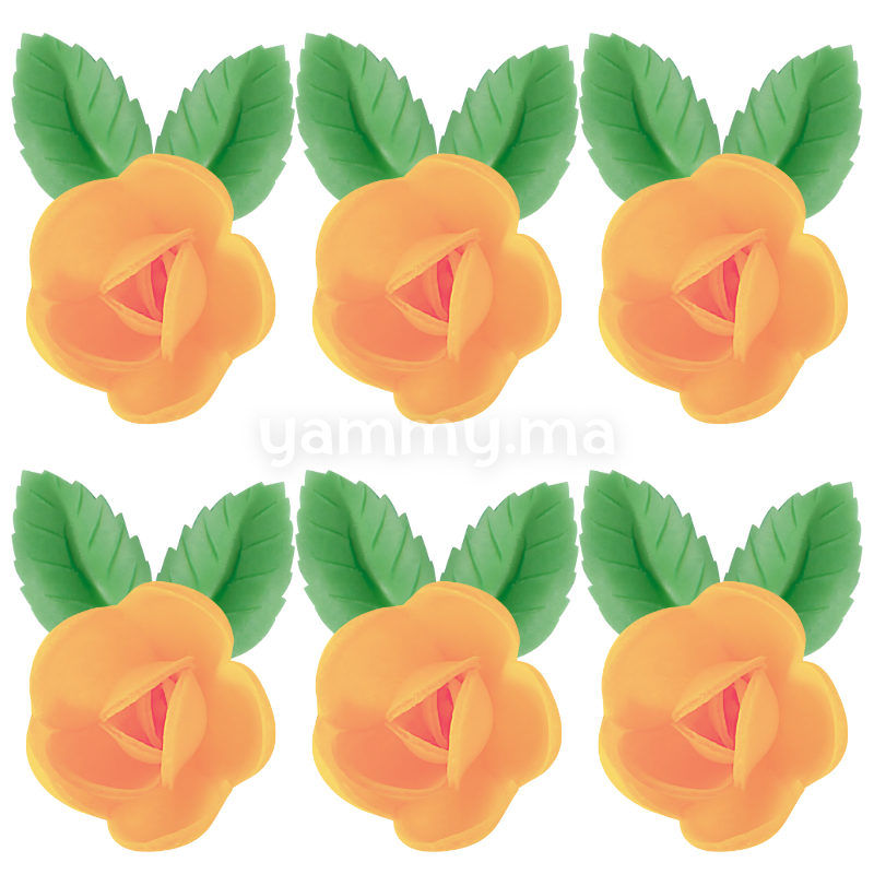 Fleurs de Rose Orange x6 et Feuilles Vertes x12 en Azyme - Florensuc