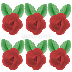 Fleurs de Rose Rouges x6 et Feuilles Vertes x12 en Azyme - Florensuc