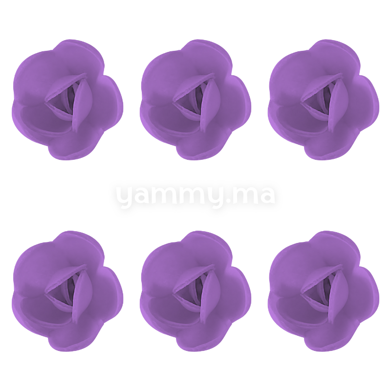 Fleurs de Rose Violettes x6 et Feuilles Vertes x12 en Azyme - Florensuc