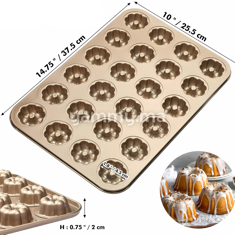 Moule à 24 Mini Muffins Kuglof Doré Anti-adhésif