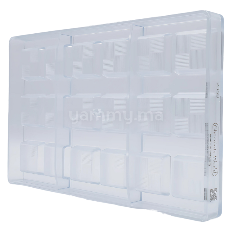 Moule Chocolat en Polycarbonate Carré Ligné (x18) "CW2359" - Chocolate World