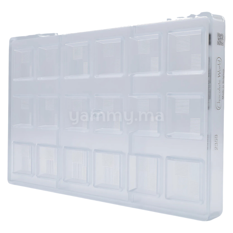 Moule Chocolat en Polycarbonate Carré Ligné (x18) "CW2359" - Chocolate World