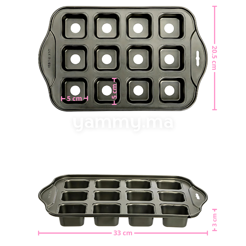 Moule à 12 Muffins Carrés avec Fond Amovible – Antiadhésif
