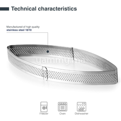 Cadre à Tartelette Ovale Perforé 12 x 5 x H 2 cm en Inox - Lacor