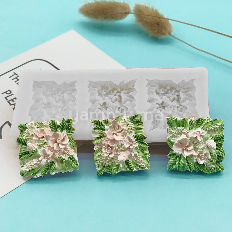 Moule Silicone 3 Bouquets de Fleurs Carré