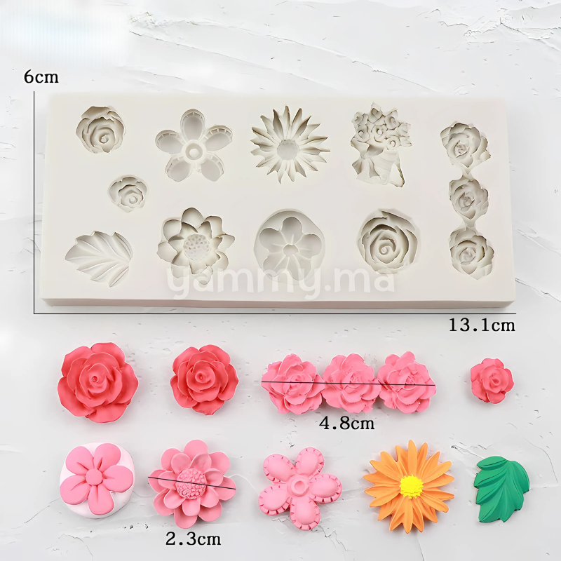 Moule Silicone - 9 Fleurs et 1 Feuille