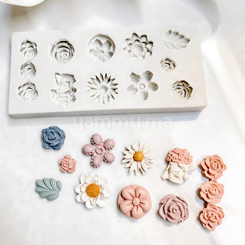 Moule Silicone - 9 Fleurs et 1 Feuille