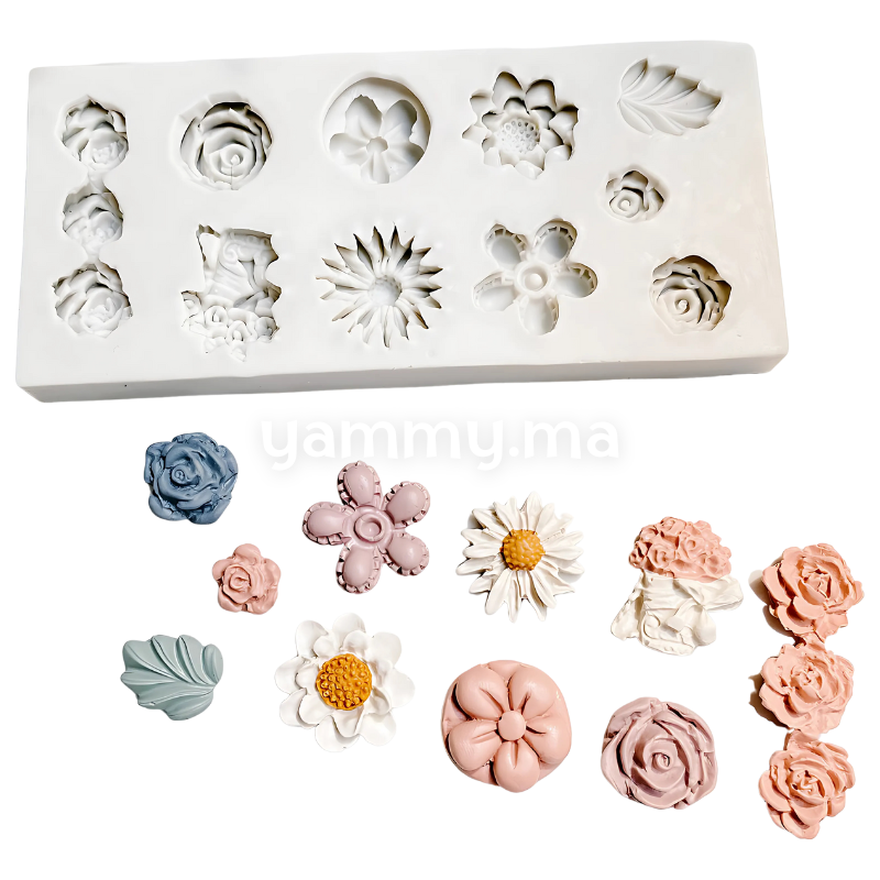 Moule Silicone - 9 Fleurs et 1 Feuille
