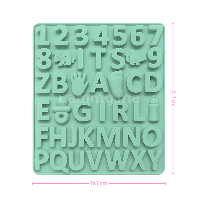 Moule Silicone Lettres et Chiffres 21,7 x 18,7 cm