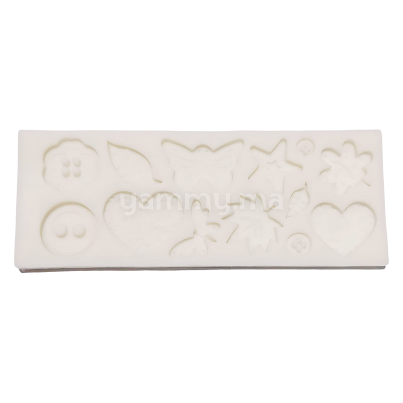 Moule Silicone - 4 Boutons, 2 Papillons, 4 Feuilles, 2 Cœurs, 1 Étoile
