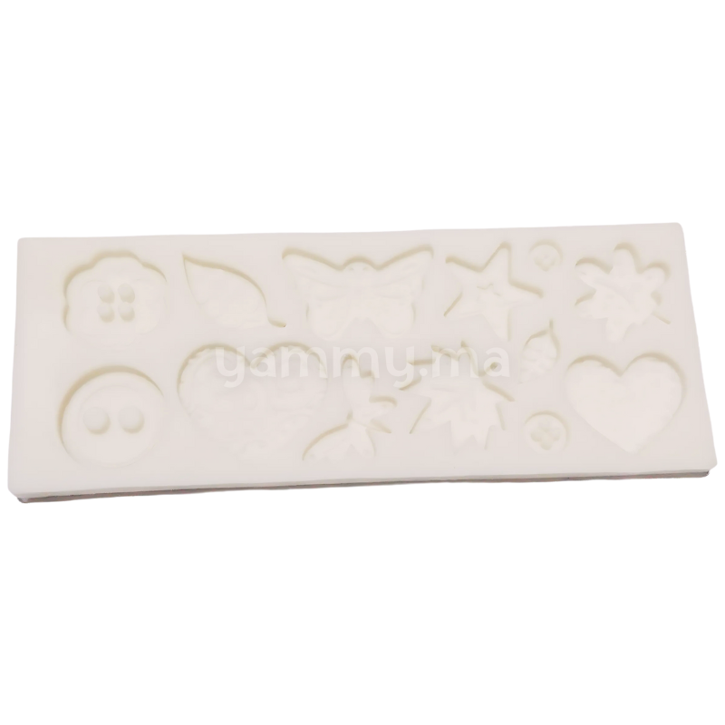 Moule Silicone - 4 Boutons, 2 Papillons, 4 Feuilles, 2 Cœurs, 1 Étoile