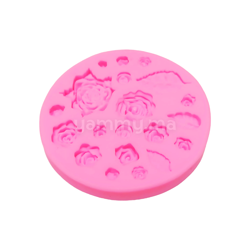 Moule Silicone - 17 Roses et 3 Feuilles