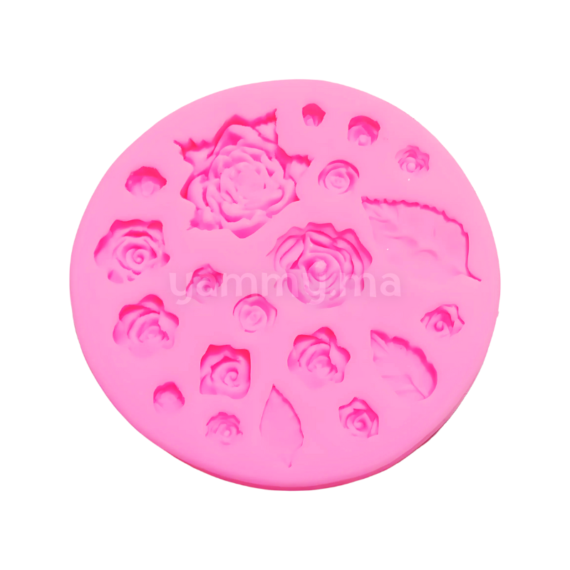 Moule Silicone - 17 Roses et 3 Feuilles