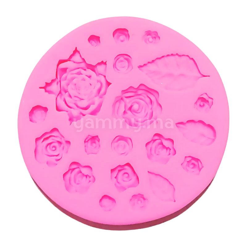 Moule Silicone - 17 Roses et 3 Feuilles