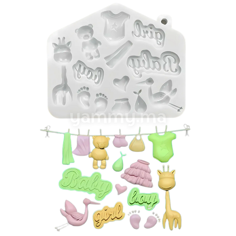 Moule Silicone Thème Baptême Baby Boy Girl