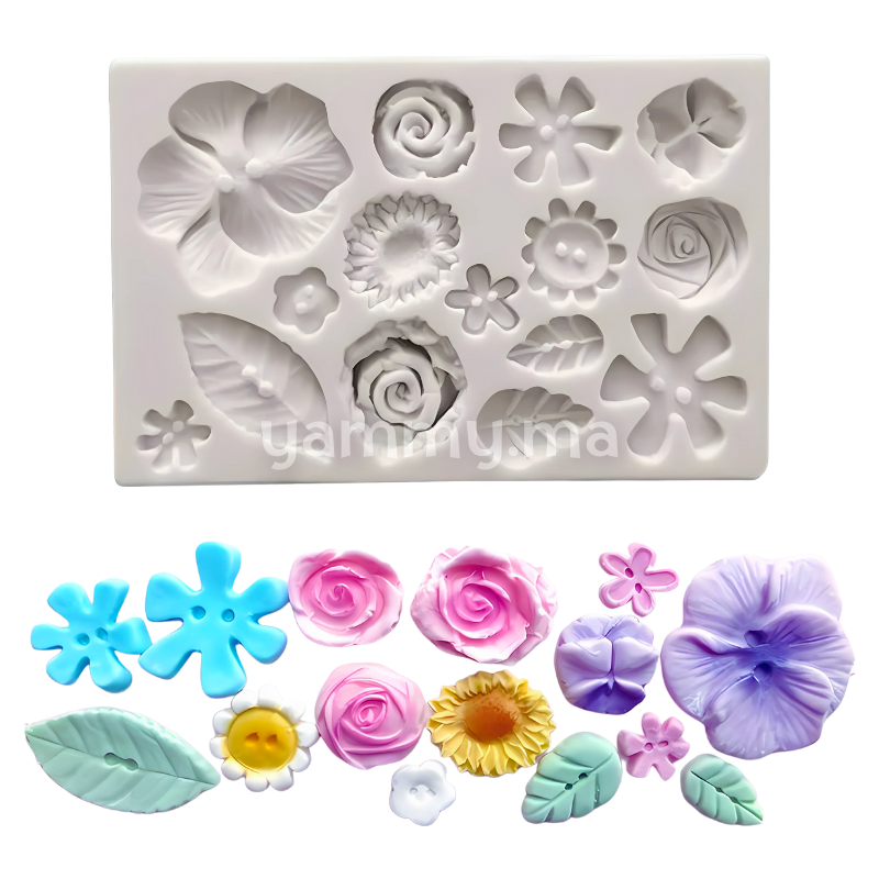 Moule Silicone 5 Fleurs et 10 Boutons