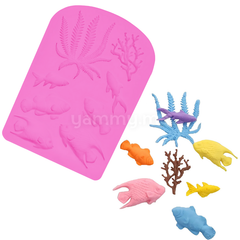 Moule Silicone Thème Mer – 2 Algues & 6 Poissons