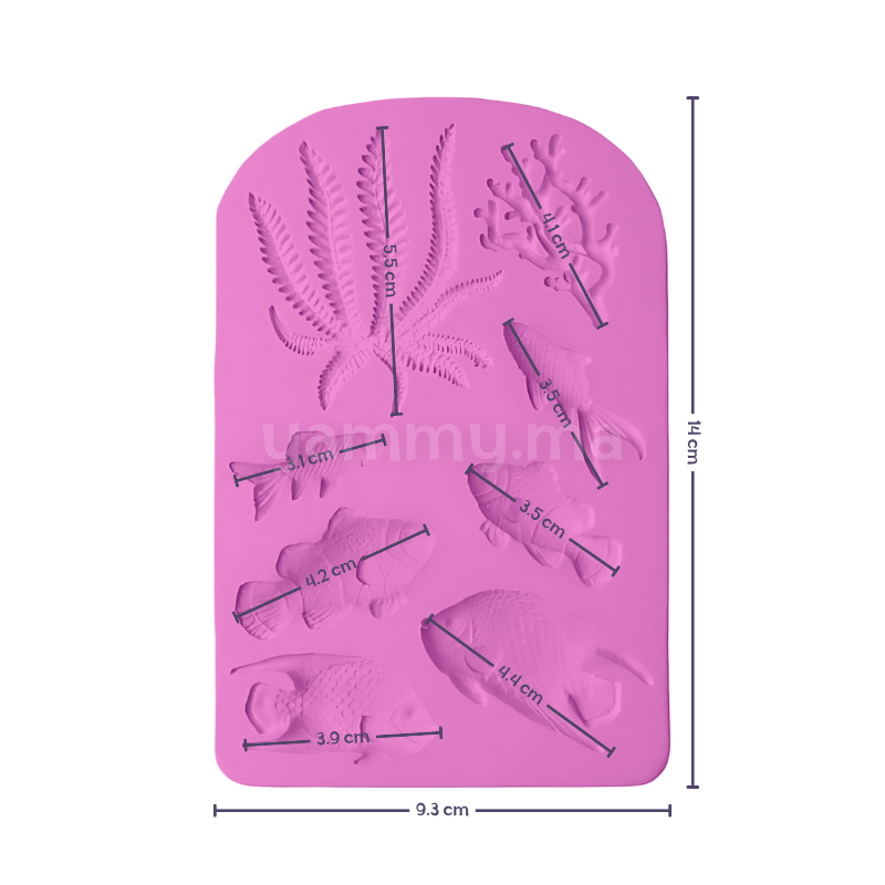 Moule Silicone Thème Mer – 2 Algues & 6 Poissons