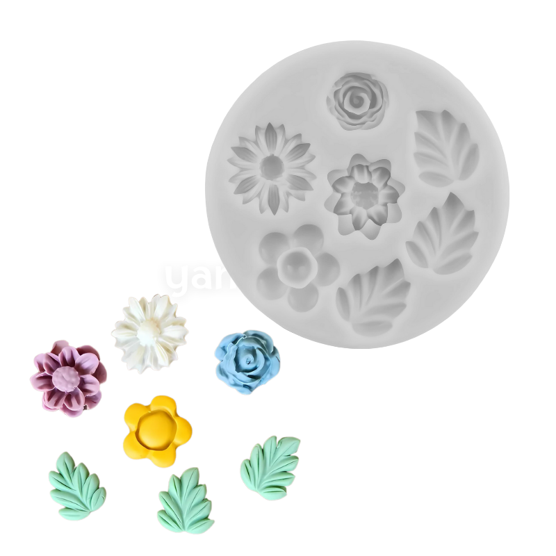 Moule Silicone 4 Mini Fleurs et 3 Feuilles
