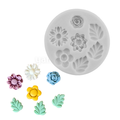 Moule Silicone 4 Mini Fleurs et 3 Feuilles