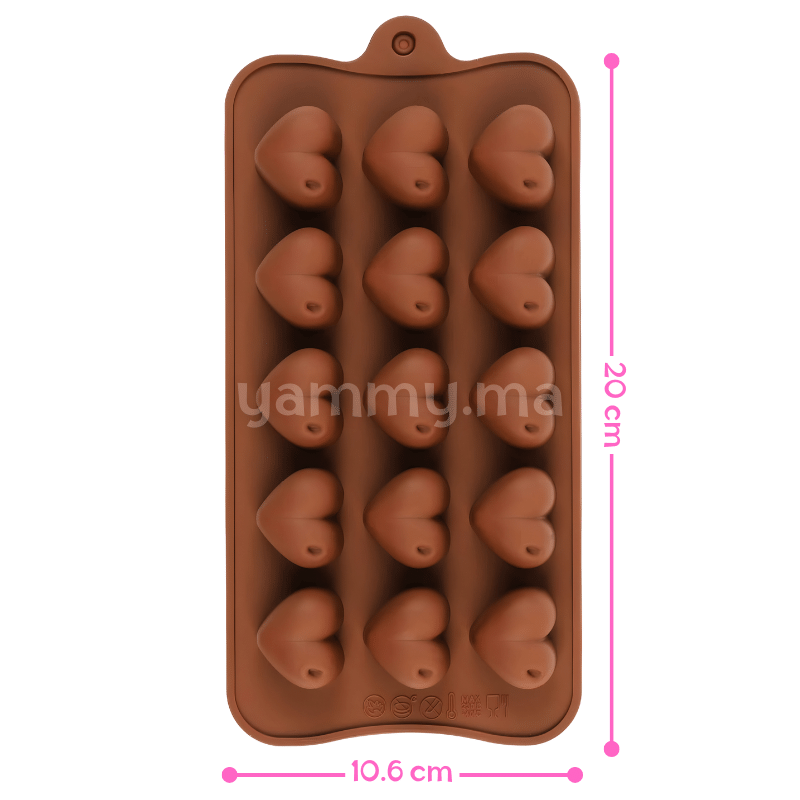 Moule Silicone à Chocolat 15 Coeurs Bombé