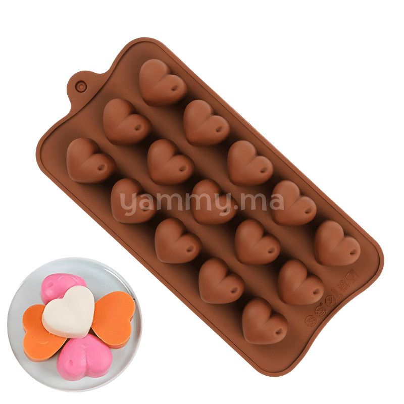 Moule Silicone à Chocolat 15 Coeurs Bombé