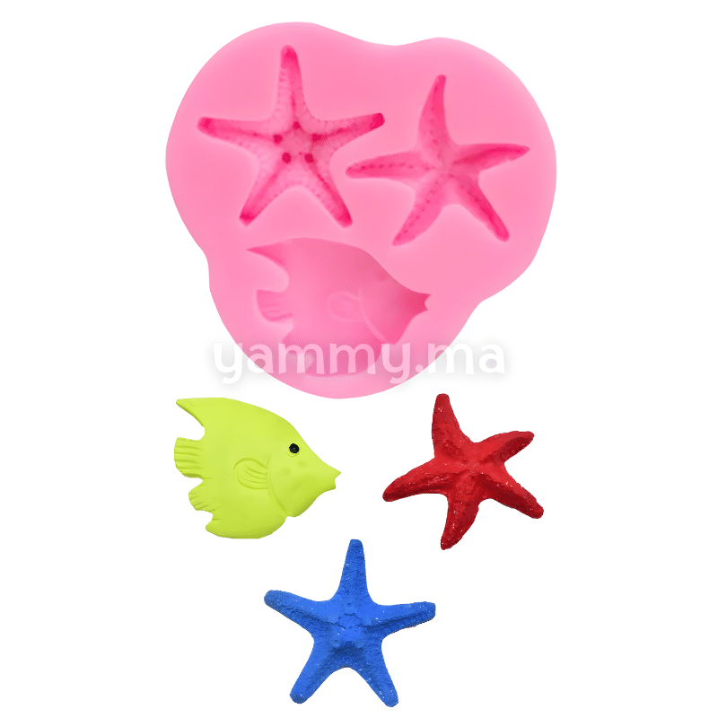 Moule Silicone Poisson et 2 Etoiles de Mer