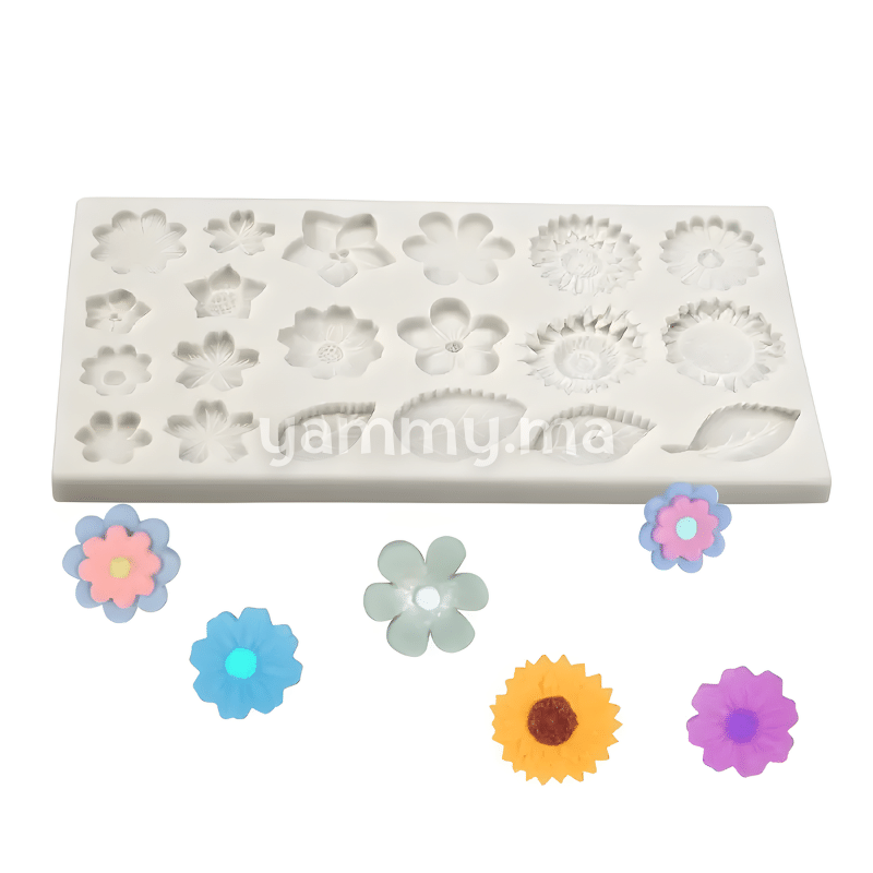 Moule Silicone 4 Feuilles et 16 Fleurs
