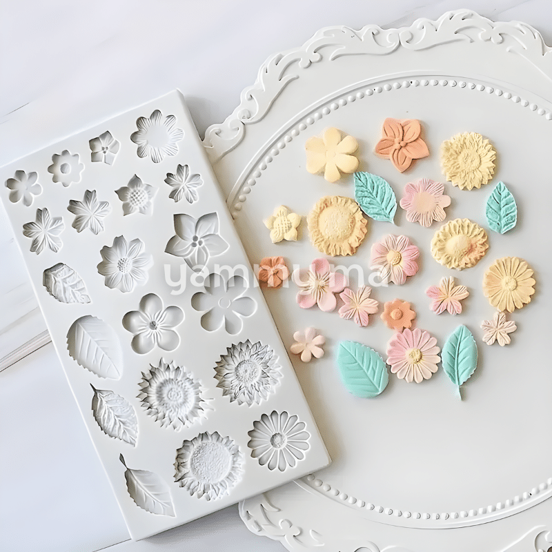 Moule Silicone 4 Feuilles et 16 Fleurs