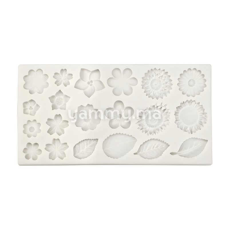 Moule Silicone 4 Feuilles et 16 Fleurs