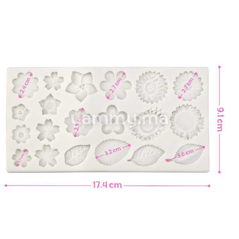 Moule Silicone 4 Feuilles et 16 Fleurs