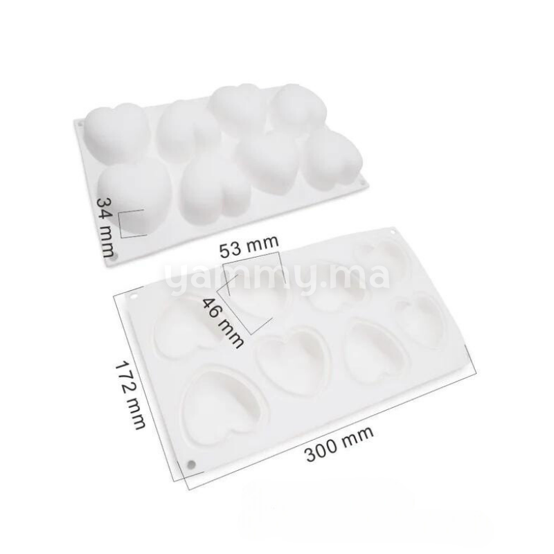 Moule Silicone 3D 8 Coeurs Bombés 100ml