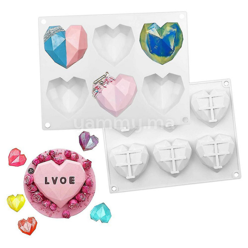 Moule Silicone 3D 6 Coeurs Géométrique