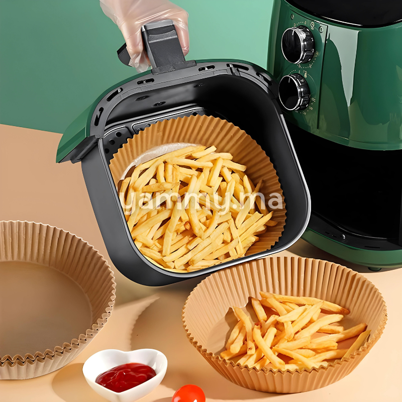 Papier Cuisson Sulfurisé Rond pour Friteuse à Air Fryer x50 Pcs