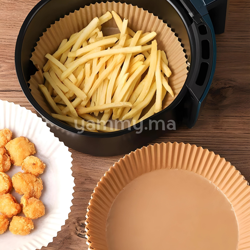 Papier Cuisson Sulfurisé Rond pour Friteuse à Air Fryer x50 Pcs