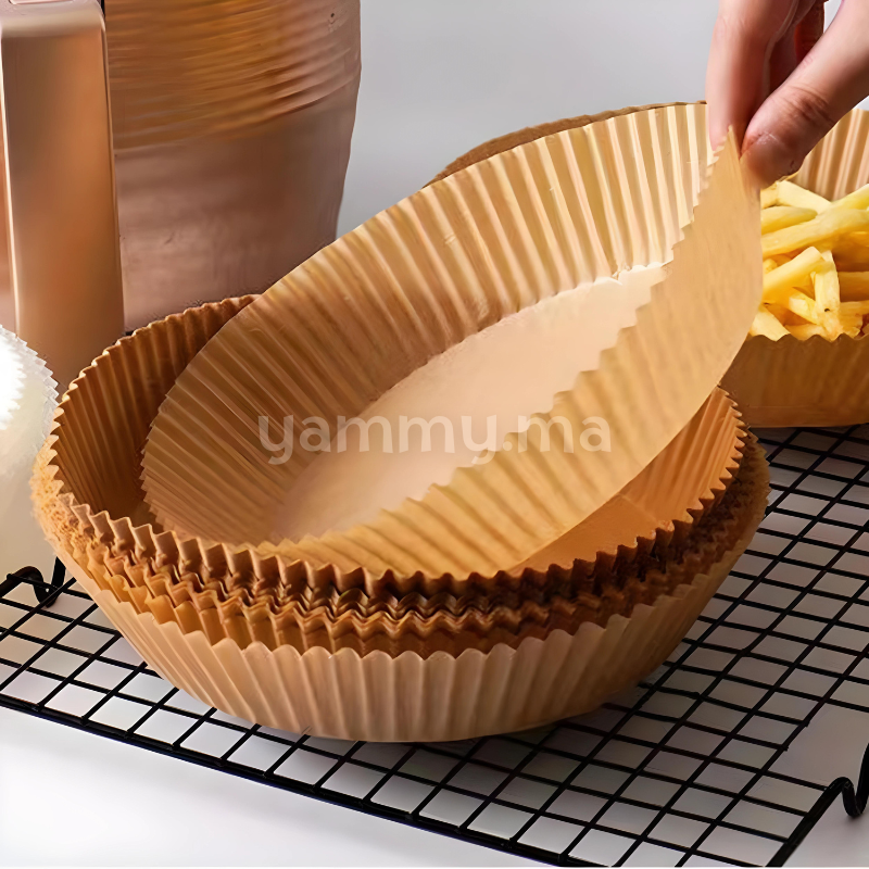 Papier Cuisson Sulfurisé Rond pour Friteuse à Air Fryer x50 Pcs