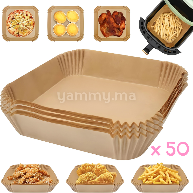 Papier Cuisson Sulfurisé Carré pour Friteuse à Air Fryer 50 Pc