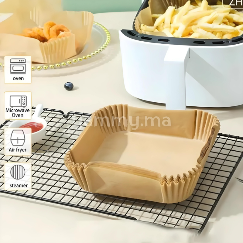 Papier Cuisson Sulfurisé Carré pour Friteuse à Air Fryer 50 Pc