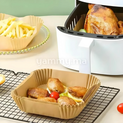 Papier Cuisson Sulfurisé Carré pour Friteuse à Air Fryer 50 Pc