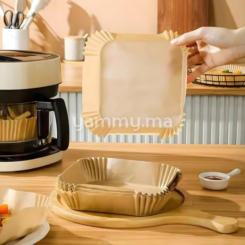 Papier Cuisson Sulfurisé Carré pour Friteuse à Air Fryer 50 Pc