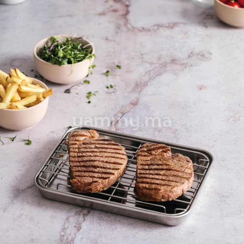 Plat à Four avec Grille en Inox 23.5x15.5 cm - Lacor 15563