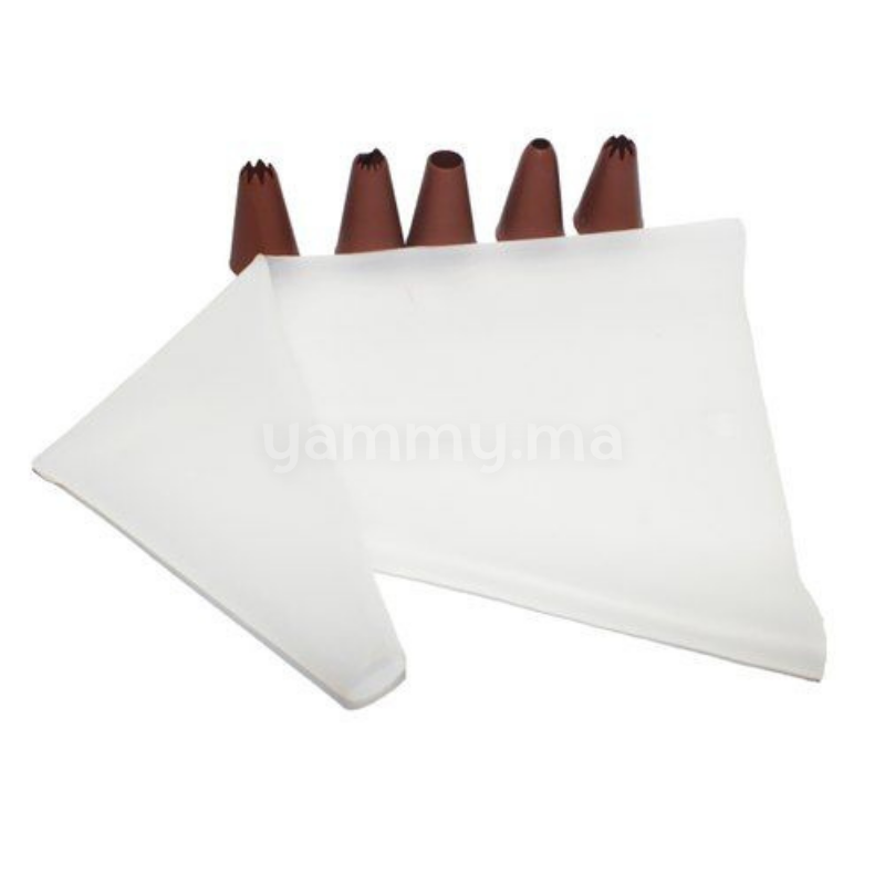 Poche à Décorer en Silicone avec 5 Douilles en Plastique